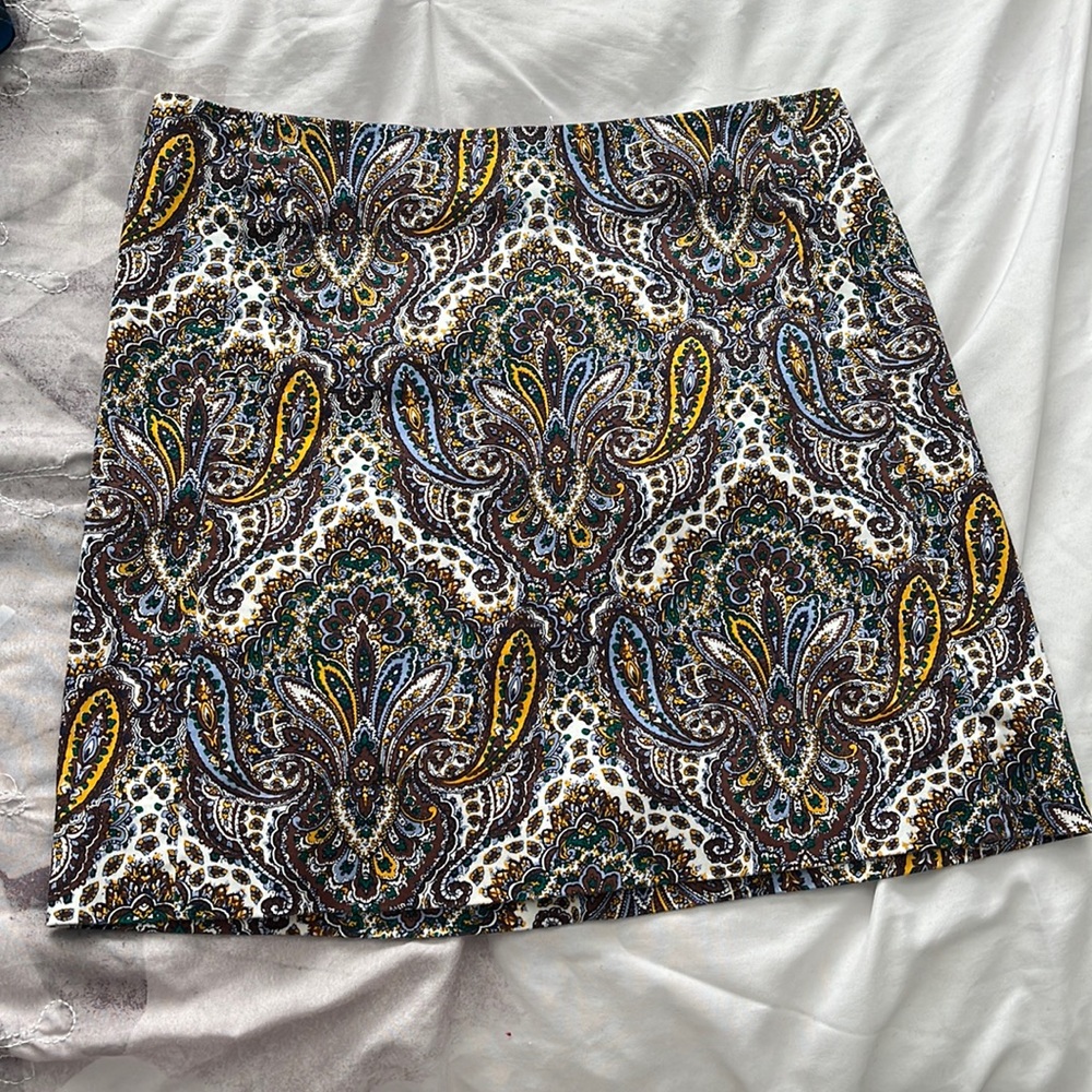 J. Crew Paisley Print Mini Skirt in White, Blue, Yellow, Black